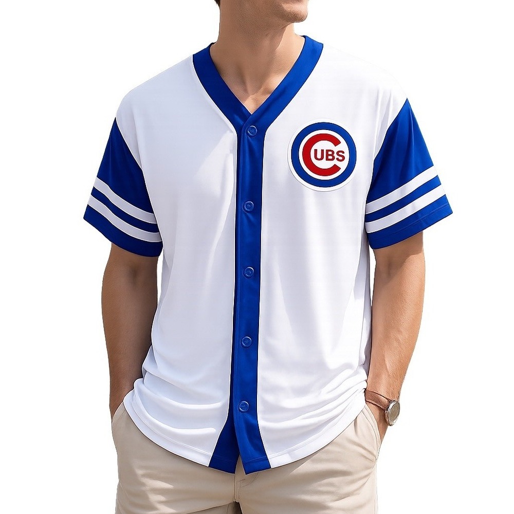 Chicago Cubs Button Up Jersey XL CSA MLB Baseball White Blue Unisex NWOT